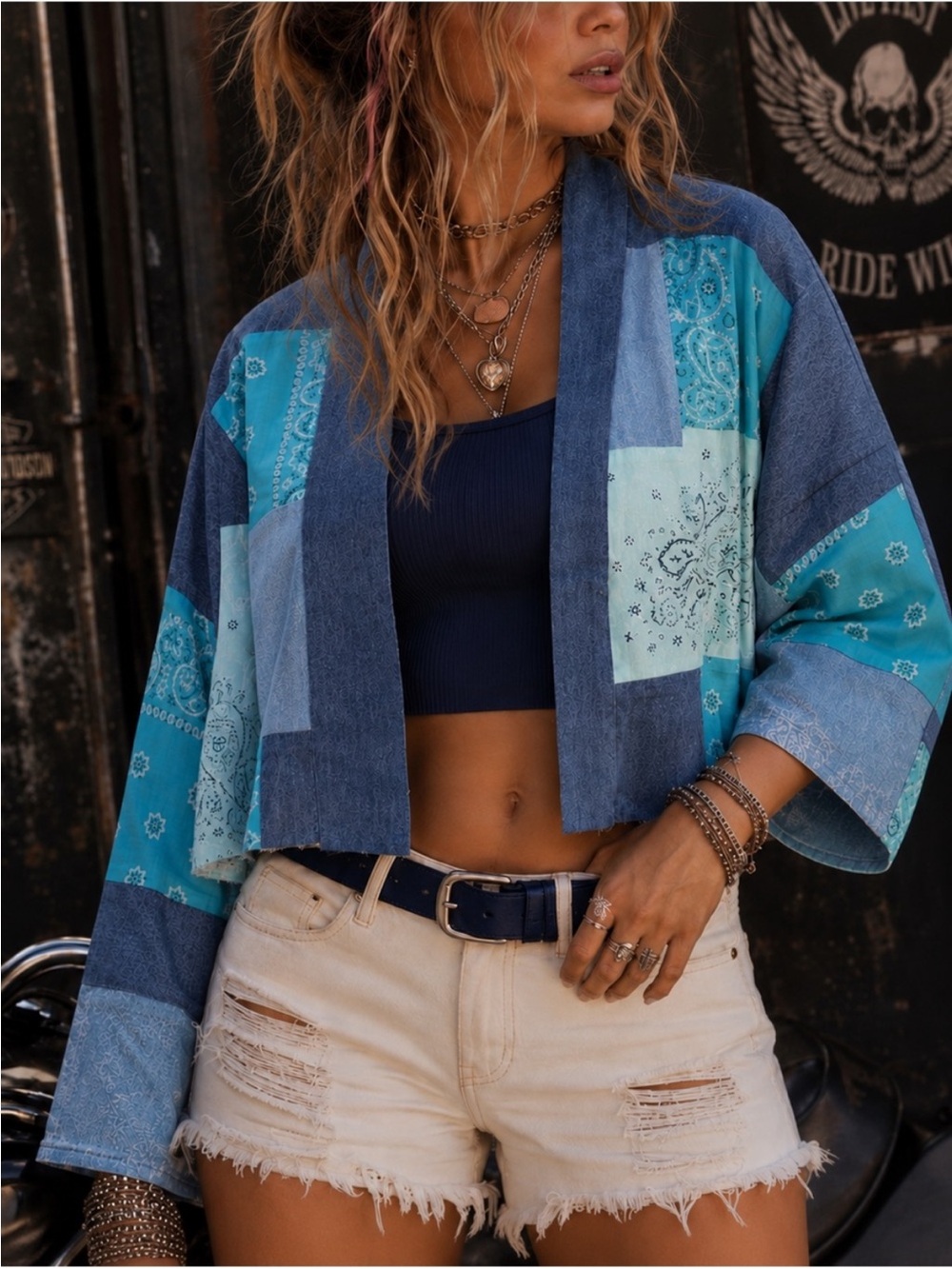 Tricia Fix Blue Denim-Style Patchwork Jacket
